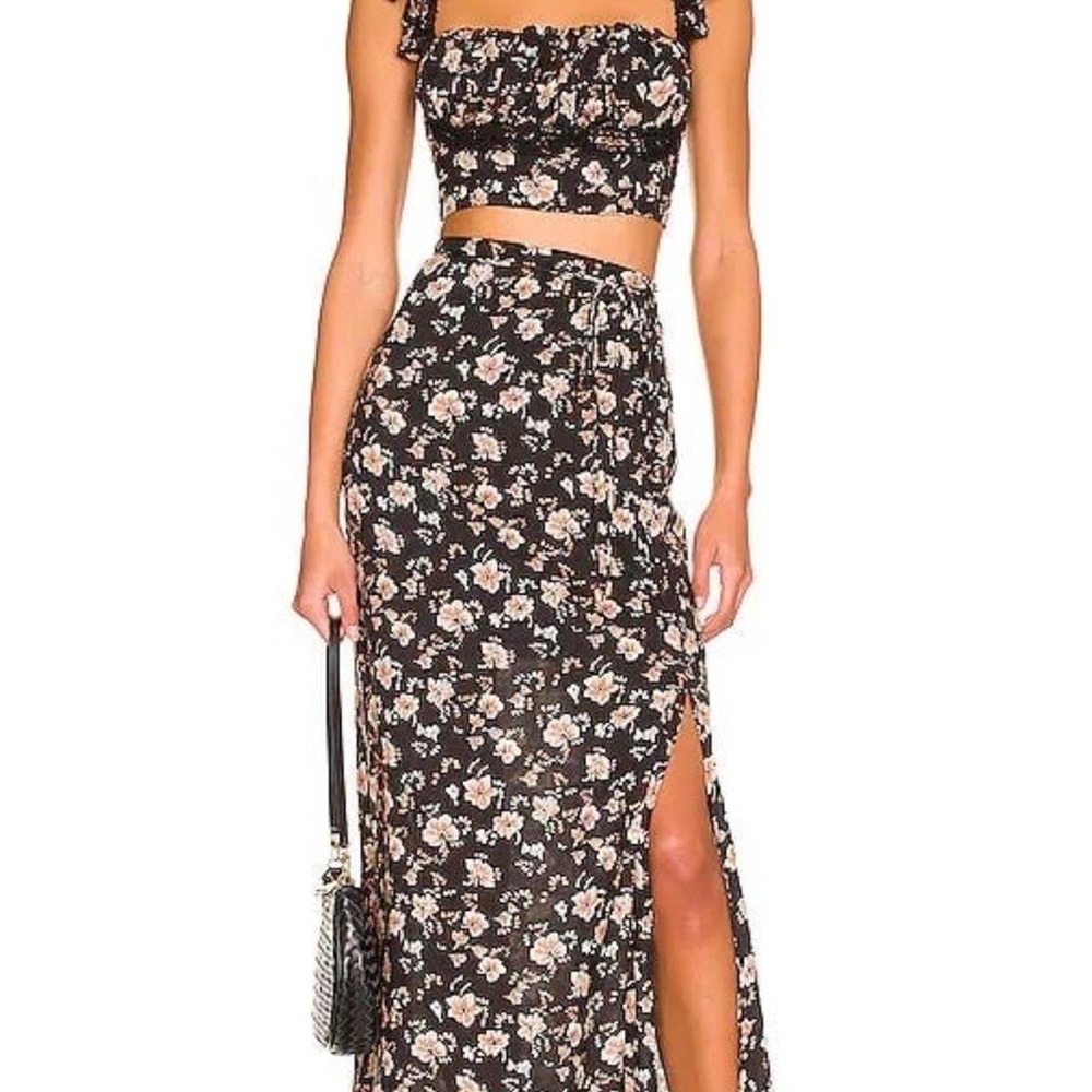 Free People Bijou Floral Midi Skirt Set Size 4 Black Pink‎ NWOT - Picture 2 of 13